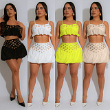 Women'S Off-The-Shoulder Suspender Top High Waist Short Skirt Two-Piece Set NTY-7546