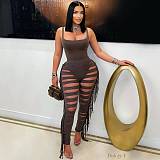 One-Piece Vest Top Fashionable Ripped Tassel Skinny Pants Two-Piece Set LSD-2448