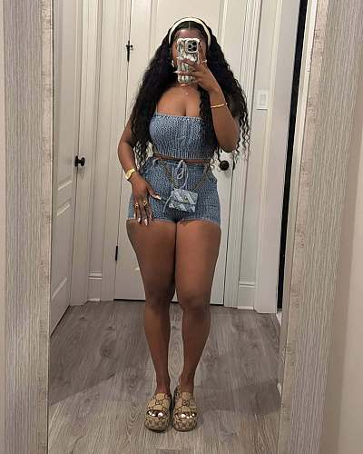 2025 Sexy strapless crop top and shorts women denim two pieces sets YUN-53075
