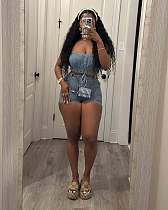 2025 Sexy strapless crop top and shorts women denim two pieces sets YUN-53075 2025 Sexy strapless crop top and shorts women denim two pieces sets YUN-53075
