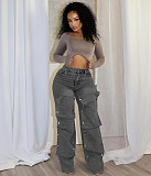 Women Fashion Studded Denim Decorated Loose Denim Trousers LSD-2281
