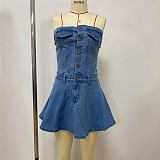 Women's strapless cardigan button-fitted denim short dress LSD-2460