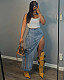 Fashionable women's side-slit denim long dress LSD-2096