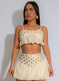 Women'S Off-The-Shoulder Suspender Top High Waist Short Skirt Two-Piece Set NTY-7546