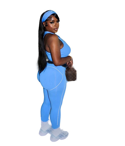 Blue sets women sleeveless sports vest  and high waist bodycon pants CY-5240