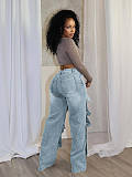 Women Fashion Studded Denim Decorated Loose Denim Trousers LSD-2281