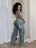 Women Fashion Studded Denim Decorated Loose Denim Trousers LSD-2281