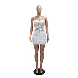 Sexy See-through Tube Top 3D Flower Hip Dress CYA-901492