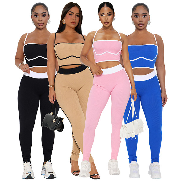Women's sportswear halter stretch striped pants set two-piece ASL-6801