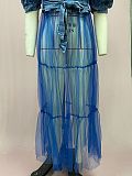 Temperament Cardigan Commuter Blue Denim Patchwork Mesh Dress RS-DQ1001