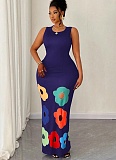 Fashion Round Neck Sleeveless Positioning Printing Hollow Printing A-line Dress RS-6333