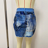 Women's denim printed zipper sexy mini skirt LSD-2511