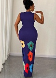 Fashion Round Neck Sleeveless Positioning Printing Hollow Printing A-line Dress RS-6333