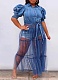 Temperament Cardigan Commuter Blue Denim Patchwork Mesh Dress RS-DQ1001