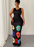 Fashion Round Neck Sleeveless Positioning Printing Hollow Printing A-line Dress RS-6333