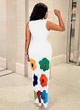 Fashion Round Neck Sleeveless Positioning Printing Hollow Printing A-line Dress RS-6333