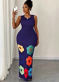 Fashion Round Neck Sleeveless Positioning Printing Hollow Printing A-line Dress RS-6333