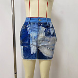 Women's denim printed zipper sexy mini skirt LSD-2511