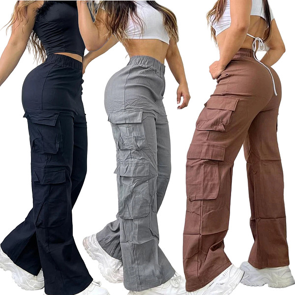 Women Multiple-Pockets Solid Work Pants CY-8368