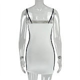 Fashionable One-shoulder Halter Backless Stitching Contrast Color Pleated Hip Dress JSD-302928