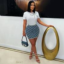 Women's wear beaded hot diamond zipper sexy mini body-hugging denim skirt LSD-2423