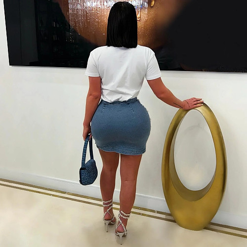 Women's wear beaded hot diamond zipper sexy mini body-hugging denim skirt LSD-2423