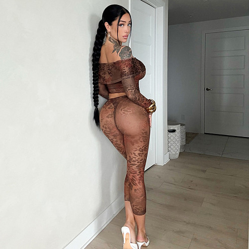 Sexy strapless leopard print crop top and bodycon pants women sets XINY-D25ST201