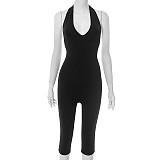 Black sexy backless halter women tight capri jumpsuit XINY-J25JP142