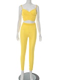 Yellow Mesh Camisole Vest And Tight Pants Two Piece Set XINY-D25ST220