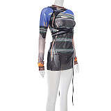 Fashion mesh print women long sleeve split irregular tops XINY-J25TP137