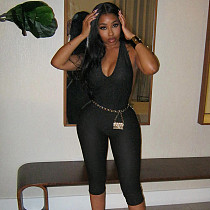 Black sexy backless halter women tight capri jumpsuit XINY-J25JP142