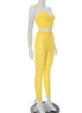Yellow Mesh Camisole Vest And Tight Pants Two Piece Set XINY-D25ST220