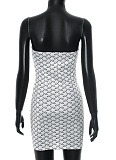 Graphic Print Tube Top Open Back Bodycon Dress XINY-J25DS087