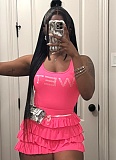 Sexy Perm Diamond Letter Print Sleeveless Vest Ruffled Shorts Two-Piece Set XINY-J25ST101