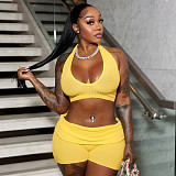 Sexy Hanging Neck Tie Rope Navel-Exposed Vest Navel-Exposed Shorts Two-Piece Set XINY-D25ST155