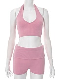 Sexy Hanging Neck Tie Rope Navel-Exposed Vest Navel-Exposed Shorts Two-Piece Set XINY-D25ST155