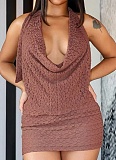 Solid Color Lace Sleeveless Backless Top Hip Skirt Two-Piece Set XINY-J25ST104