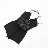 Black mesh sexy halter hollow-out backless rompers XINY-D25RP173