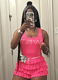 Sexy Perm Diamond Letter Print Sleeveless Vest Ruffled Shorts Two-Piece Set XINY-J25ST101