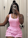Sexy Perm Diamond Letter Print Sleeveless Vest Ruffled Shorts Two-Piece Set XINY-J25ST101