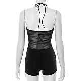 Black mesh sexy halter hollow-out backless rompers XINY-D25RP173