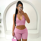 Sexy Hanging Neck Tie Rope Navel-Exposed Vest Navel-Exposed Shorts Two-Piece Set XINY-D25ST155