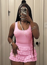 Sexy Perm Diamond Letter Print Sleeveless Vest Ruffled Shorts Two-Piece Set XINY-J25ST101