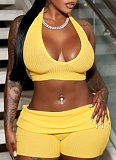 Sexy Hanging Neck Tie Rope Navel-Exposed Vest Navel-Exposed Shorts Two-Piece Set XINY-D25ST155