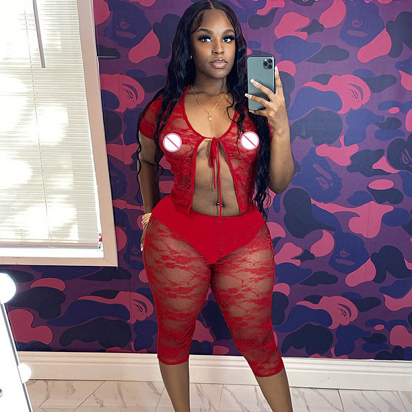 Super sexy transparent lace tops midi pants  briefs women sets XINY-J25ST099