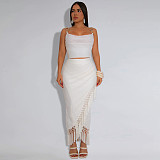 Women's sexy straps top with tassel Long skirt Two-piece set BY-7471