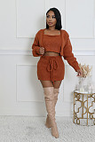 Strap Vest Cardigan High-waisted Lace-up Sweater Short Skirt Three-piece Set RS-6695