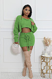 Strap Vest Cardigan High-waisted Lace-up Sweater Short Skirt Three-piece Set RS-6695