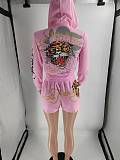 Comfortable Painting Zipper Hoodied Two-piece Women's Clothing Set RS-9888