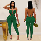 Women's sexy halter-neck backless solid color jumpsuit BY 7489